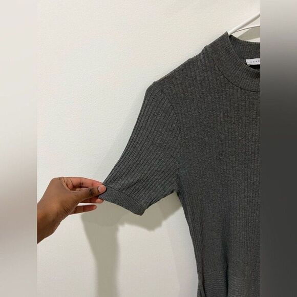 Susana Monaco Grey Graphite Ribbed Minimalist Fall Chic Sweater Knit Midi Dress - Picture 6 of 12